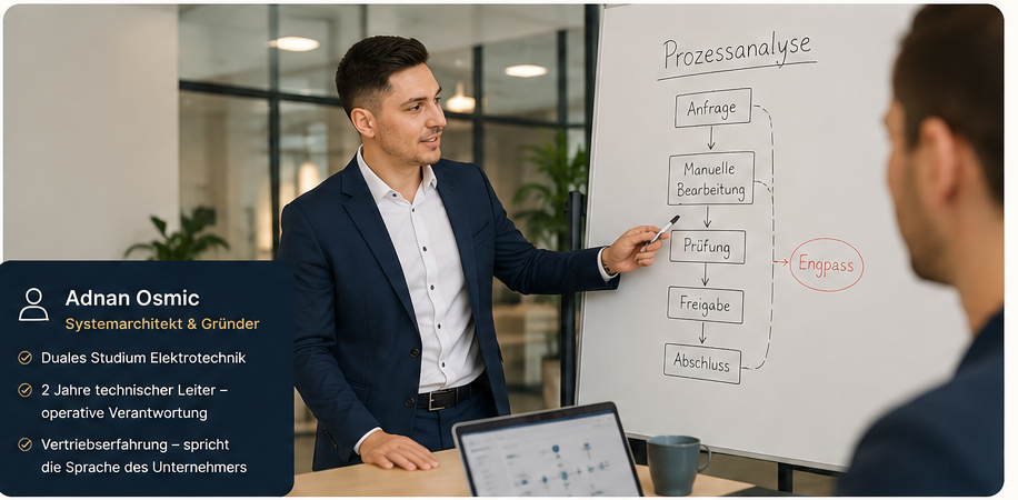 Adnan Osmic — Systemarchitekt & Gründer, im Gespräch bei einer Prozessanalyse